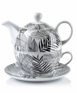 Porcelain tea and coffee pot with a cup and saucer